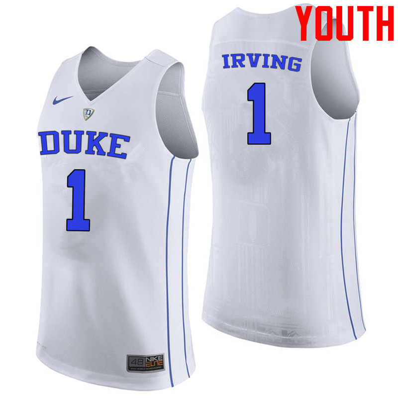 Youth #1 Kyrie Irving Duke Blue Devils College Basketball Jerseys-White - Click Image to Close